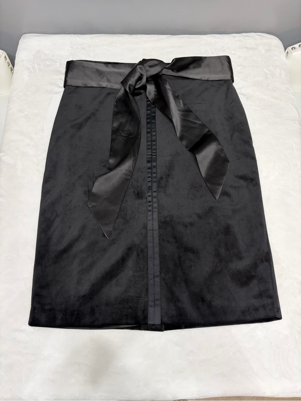 7th Avenue Black Velvet Pencil Skirt Satin Sash Belt Bow Lined Knee Length 12